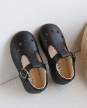 נעלי עור קטנות לילדים חדשות בנות קיץ דק בסגנון בריטי נעלי יחיד קזואל נעלי וולקרו רך תחתון נעלי כפה