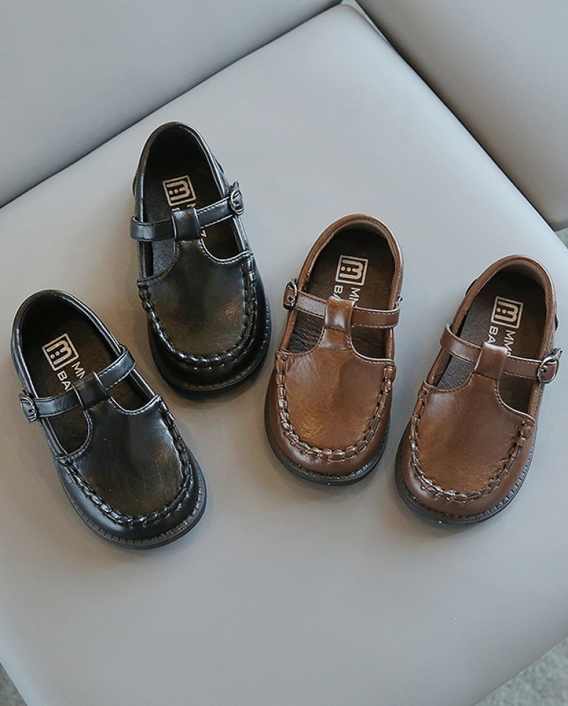 Nuevos zapatos de cuero para niños Zapatos de gorro de primavera y otoño para niñas