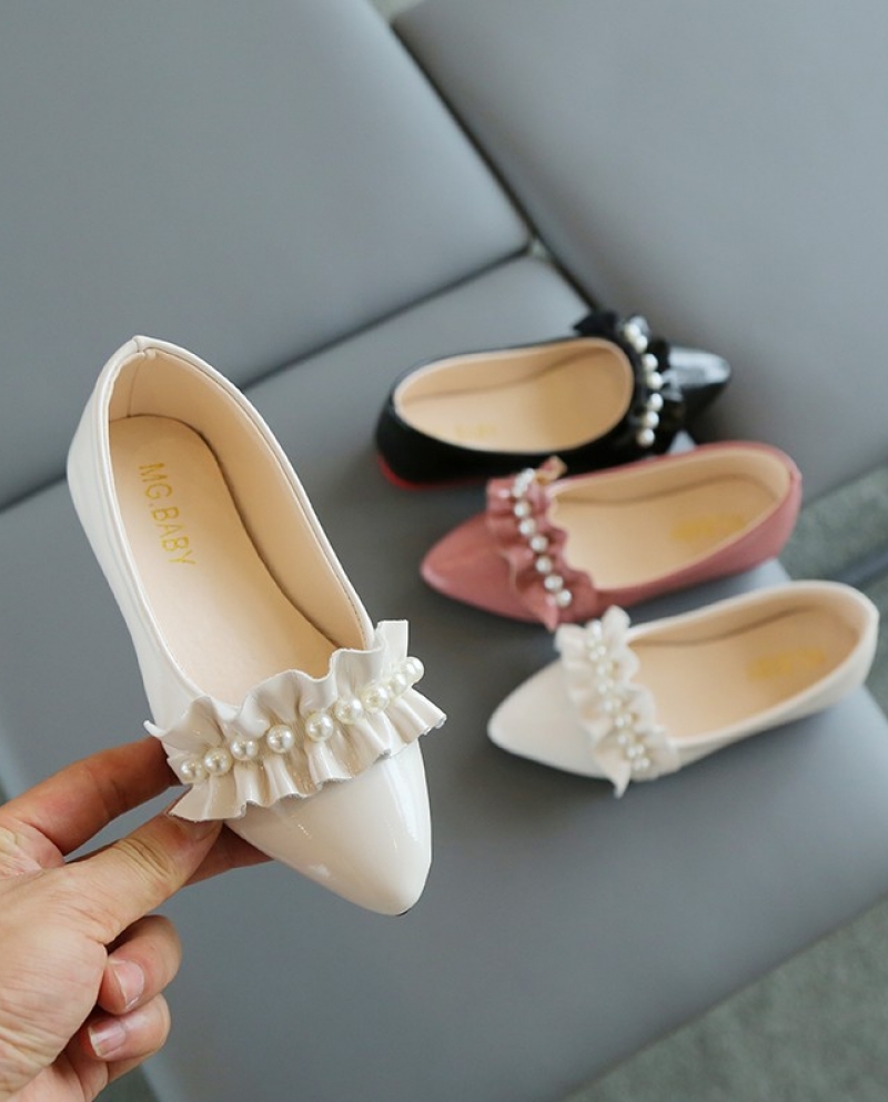 أحذية جديدة للبنات بمقدمة مدببة من اللؤلؤ الضحل الفم الضحل أحذية الأميرة للأطفال نعل ناعم