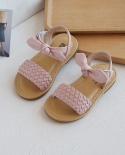 Sandals Summer New Knitted Princess Style Childrens Beach Shoes Bow Girls Shoes
