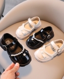 Zapatos pequeños de cuero para niñas, nuevos zapatos de princesa para niños con lazo de perlas