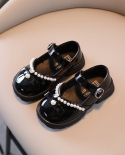 נעלי עור קטנות לילדות סתיו חדש שחור קשת פנינה נעלי נסיכות ילדים של נעלי הילדה הקטנה