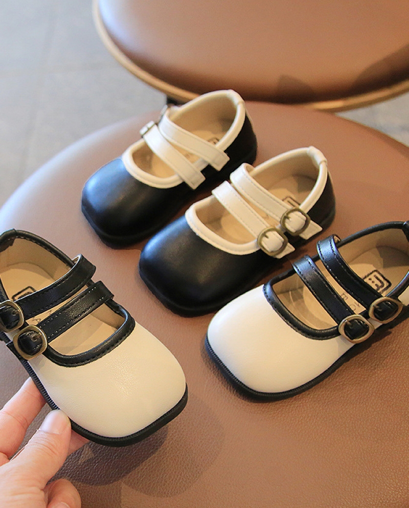 נעלי עור קטנות לילדות בסגנון אופנה חדש נעלי תחתית רכה לילדים של וולקרו נעלי ילדה קטנה