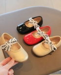 Zapatos de cuero para niños con punta redonda, zapatos de princesa con lazo, zapatos casuales de moda de fondo suave