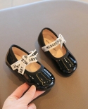 Zapatos de cuero para niños con punta redonda, zapatos de princesa con lazo, zapatos casuales de moda de fondo suave
