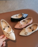 Childrens Fashionable Leather Shoes Pointed Toe Girls Soft-soled Flat Casual Shoes