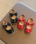 بنات أحذية جلدية لامعة شبكة القوس أحذية الأميرة للأطفال فيلكرو أحذية عادية