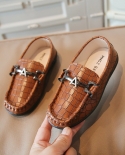 أزياء خط مشبك معدني للأولاد أحذية جلدية النمط البريطاني الرجعية الانزلاق على أحذية عادية