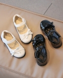أحذية أطفال جلدية لامعة بمقدمة مستديرة أنيقة للبنات أحذية كاجوال بفيونكة بنمط بسيط