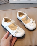 أحذية أطفال جلدية لامعة بمقدمة مستديرة أنيقة للبنات أحذية كاجوال بفيونكة بنمط بسيط
