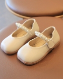 Spring and Autumn Girls Leather Shoes Soft Sole Pearl Childrens Princess Shoes Velcro Casual Shoes