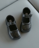 Zapatos de cuero negro para niñas, zapatos Mary Jane con punta cuadrada para niños, zapatos informales
