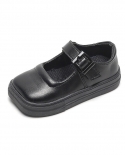 Zapatos de cuero negro para niñas, zapatos Mary Jane con punta cuadrada para niños, zapatos informales