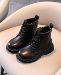 Fashionable Girls Martin Boots Black And White Side Zipper Childrens Middle Boots British Style Thick Sole Casual Boots