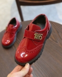 Zapatos de cuero Retro para niñas y niños, zapatos de rendimiento de estilo británico rojo negro, zapatos planos informales