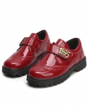 Zapatos de cuero Retro para niñas y niños, zapatos de rendimiento de estilo británico rojo negro, zapatos planos informales