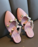 2012 נעלי ילדים חדשות מחודדות לנשים יוצאות בקיץ מסמרות נעלי נסיכה מחליקות עור אופנה בתחתית רכה