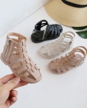 Girls Roman Shoes Braided High Sandals Pink Beige Black Casual Flats