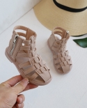 Girls Roman Shoes Braided High Sandals Pink Beige Black Casual Flats