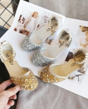 Childrens Leather Shoes Girls High-heeled Princess Shoes Pearl Sequins Performance Shoes Shiny Casual Shoes