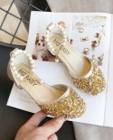 Childrens Leather Shoes Girls High-heeled Princess Shoes Pearl Sequins Performance Shoes Shiny Casual Shoes