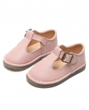 Lindos zapatos de cuero rosa con punta redonda para niños, zapatos de gorrita tejida de niña pequeña de fondo suave a la moda, z