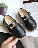 النمط البريطاني لطيف الفتيات الأحذية الجلدية عارضة أحذية الأطفال المسطحة السوداء