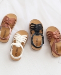 Cute And Fashionable Kids Braided Sandal Flats Girls Beach Holiday Leather Sandals