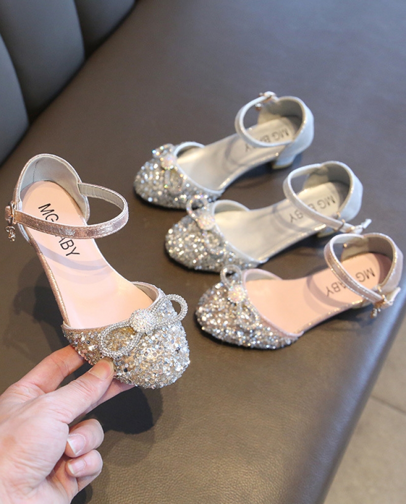 בנות נעלי עור קריסטל סתיו נסיכה חדשה נעלי עקב לילדים רכה סוליה קשת אביבית נעלי יחיד
