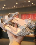 Girls Crystal Leather Shoes Princess High Heels Bow Sandals