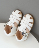 Woven Leather Sandals Girls Boys Cutout Casual Vintage Flats