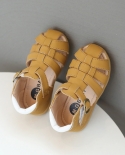 Woven Leather Sandals Girls Boys Cutout Casual Vintage Flats