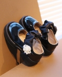 Zapatos de princesa para niñas, zapatos casuales de suela blanda decorados con satén y punta redonda, zapatos de cuero con lazo