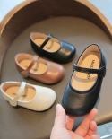 Estilo simple lindo punta redonda zapatos de cuero pequeños niñas zapatos planos casuales