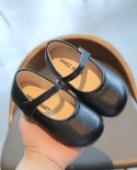 Estilo simple lindo punta redonda zapatos de cuero pequeños niñas zapatos planos casuales