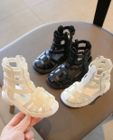 Black White Woven Toe Wrapped Shoes Kids Roman Casual Sandals