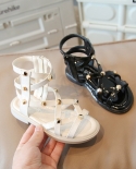 Black And Beige Studded High-top Casual Girls Sandals