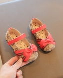 Zapatos de cuero casuales para niños con velcro de fondo suave para niña con lazo de estilo retro lindo de punta redonda