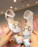 Zapatos informales con punta cuadrada y suela blanda para niños con hebilla metálica a la moda para niñas