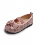 Zapatos de princesa con punta redonda para niñas, zapatos casuales de suela suave con lazo poco profundo y lentejuelas para niño