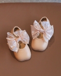 حذاء الأميرة للبنات الصغار بفيونكة دائرية من الأمام ، أحذية جلدية عادية من الفيلكرو