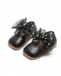 حذاء الأميرة للبنات الصغار بفيونكة دائرية من الأمام ، أحذية جلدية عادية من الفيلكرو