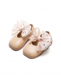 Zapatos de princesa para niñas con lazo para niños, zapatos informales de cuero con velcro de fondo suave y punta redonda
