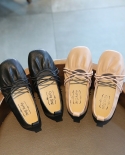 Light Pink and Black Casual Gentle Girls Peas Shoes Square Toe Flats Soft Sole Slip-On Kids Leather Shoes