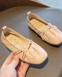 Light Pink and Black Casual Gentle Girls Peas Shoes Square Toe Flats Soft Sole Slip-On Kids Leather Shoes