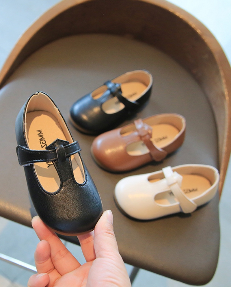 נעלי עור לילדים 2022 אביב חדש תינוקת נסיכת נעלי וולקרו תחתית רכה נעלי בנות בסגנון בריטי קזואל