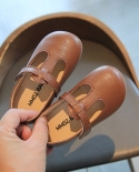 Childrens Soft Bottom Velcro British Style Casual Girls Leather Shoes Flat Shoes
