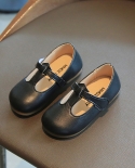 Zapatos planos de cuero para niñas informales de estilo británico con velcro de fondo suave para niños