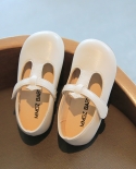 Childrens Soft Bottom Velcro British Style Casual Girls Leather Shoes Flat Shoes