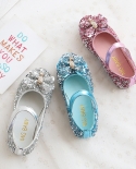 Zapatos de cristal con lazo de lentejuelas Zapatos de cuero planos casuales para niñas